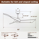 52 Inch Indoor Modern Ceiling Fan No Light 6 Speed Remote 3 Solid Wood Blade Reversible DC Motor For W934106080
