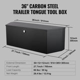 36" Heavy Duty Steel Trailer Tongue Tool Box with Lock and Keys, 12"x12" Utility Storage for Pickup 10907622