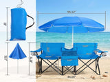 55.91"*19.69"*31.50"Double Folding Beach Chair with Removable Adjustable Umbrella, 2-Person XL 87545942