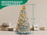 7 FT Snow Flocked Pre-lit Artificial Pop Up Christmas Tree with 170 Warm Lights and Golden Ornaments 87015416
