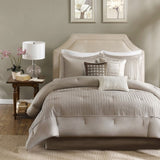 7 Piece Polyester Charmeuse Comforter Set Taupe Queen B035128910