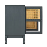 Retro 4-Door Sideboard with Large Storage Space Artificial Rattan Doors and Transparent Glass, W2696P256247