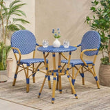 ZUN Outdoor PE Rattan and Aluminum 3 Piece French Bistro Set, Dark Teal & White, and Bamboo Finish 71424.00DT