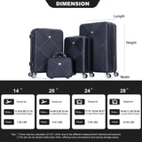4-piece ABS lightweight suitcase, 14 inch makeup box, aircraft wheels BLACK W284P149254