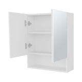 Lodge Medicine Cabinet with Mirrored Doors and Open Storage, White B128P263726