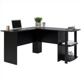 ZUN L-Shaped Wood Right-angle Computer Desk with Two-layer Bookshelves Black 84545998