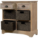 Rustic Storage Cabinet with Two Drawers and Four Classic Rattan Basket for Dining Room/Living Room 94374458