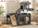Litter Box Enclosure with Cat Tree, Hidden Litter Box with LED Light, Sisal Scratching Board and N704P443507E