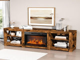 Weathered Wood Fireplace TV Stand with 23 Inch Insert & Dual-Sided Crossover Design, Embossed 81393092