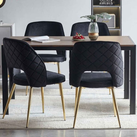 ZUN Black Velvet Dining Chairs with Metal Legs and Hollow Back Upholstered Dining Chairs Set of 4 W1516P155017