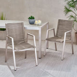 ZUN Outdoor Modern Aluminum Dining Chair with Rope Seat , Silver and Taupe 64679.00SIL