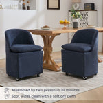 ZUN 058-Set of 2 Chenille Fabric Dining Chairs With Universal Wheels,Blue W527P242553