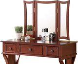 Unique Modern Bedroom Vanity Set w Stool Foldable Mirror Drawers Cherry Color MDF Veneer 1pc Vanity B011111842