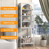 Metal Glass Door Display Storage Cabinet - 5-Tier Cube Bookshelf Storage Cabinet with 3 Adjustable W2735P186328