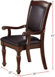 Royal Majestic Formal Set of 2 Arm Chairs Brown Color Rubberwood Dining Room Furniture Faux Leather B01180916