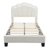 Twin Size Upholstered Flower-Shape Bed, Elegant Flowers Headboard with LED Light Strip , Sherpa N733P177307A