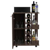 Bar Cart, Two External Shelves, Four Casters, Six Built-in Wine Rack, Single Door Cabinet -Dark B20091829