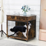 ZUN 38.4" Wooden Dog Crate Furniture Decorative Pet Cage Dog Kennel with 2 Drawers 64104037