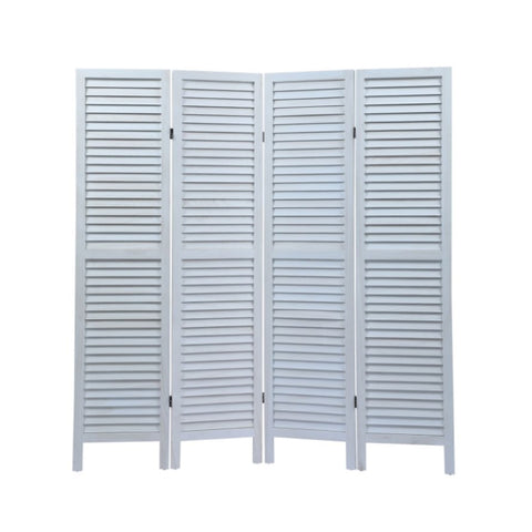 ZUN Sycamore wood 4 Panel Screen Folding Louvered Room Divider - Old white W2181P146770