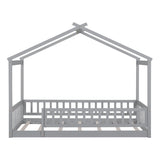 ZUN Twin Size Wood Bed House Bed Frame with Fence, for Kids, Teens, Girls, Boys, Gray 91921180