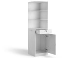 3-Tier Corner Salon Cabinet with 1 Door & 1 Drawer, 15mm E0 Grade Particleboard Matt White, 75.2" H 73777296