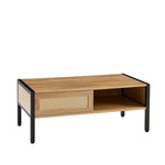 ZUN 40.16" Rattan Coffee table, sliding door for storage, metal legs, Modern table for living room , 62285166