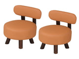 2-Piece Orange Small Footstools, Faux Leather Upholstery & Solid Rubber Wood Legs, 330LBS Load 65699457