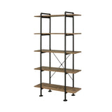 ZUN Rustic Oak and Black 5-shelf Bookcase B062P184590