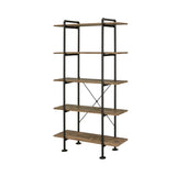 Rustic Oak and Black 5-shelf Bookcase B062P184590
