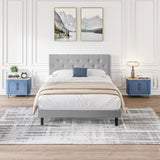 Queen Size Upholstered Platform Bed Frame with Modern Button Tufted Linen Fabric Headboard, No Box W311P197752