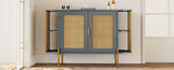 TREXM 2-Door Elegant Curved Dining Cabinet with Gold Trim and Woven Rattan Doors for Dining Room N715P172740G