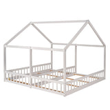 Twin Size House Platform Beds,Two Shared Beds, White WF296300AAK
