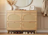 Rattan-front shoe cabinet with 2 drawers and 4 flip-down compartments, made of particleboard, 08184629