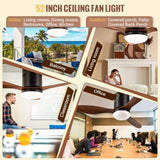 ZUN 52 Inch Ceiling Fans with Lights, 6 Speed Reversible Noiseless Fan Light DC Motor, Indoor and 63343286