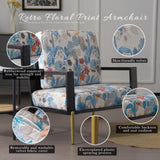 Retro Low Back Floral Print Velvet Accent Armchair with Gold Metal Legs & Rubberwood Frame, Wide N817P237961B