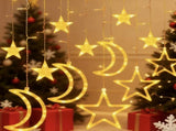 Warm yellow moon star curtain light with 148 LED solar curtain lights including 30519744