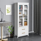 2 Glass Doors 2 Drawers Bathroom Standing Cabinet, Modern Style Bookcase, Household Storage Lockers, 80859839