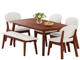 Rubberwood Dining Table Set, 1 Rectangular Table 4 Upholstered Chairs 1 Bench, Dark Walnut 33779655