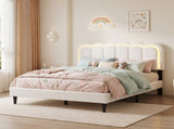 Lambswool Petal Headboard Bed Frame Cream Style Bedroom Soft Bed with Atmosphere Light, Queen N769P272030W