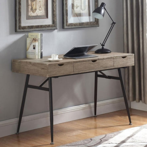 ZUN Rustic Driftwood and Dark Bronze 1-drawer Writing Desk B062P153668