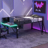 Gaming mid loft bed with desk, LED, Twin, Black MF313231AAB