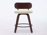 Swivel Bar Stools Set of 2, 26" Upholstered Faux Leather Counter Height Barstools with Walnut Back & W1143P300154
