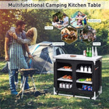 ZUN Black Camping Kitchen Table with Storage Shelves 09516532