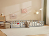 Kids' playpen bed with door and board, grey twin wooden bed 14020700