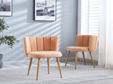 Modern beige dining chair with iron tube wood color legs, shorthair cushions and W23461124