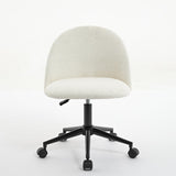 ZUN White Boucle office chair Desk Chair, Mid-Back Adjustable Swivel Computer Chair with Black Legs , W2725P190507