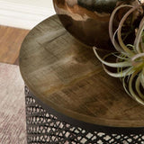 Natural and Black Drum Base Accent Table B062P153918