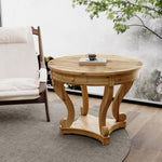 ZUN Curved Legs Farmhouse Style Small Size Round Dining Table End Table Side Table Coffee Table for W1435P228915