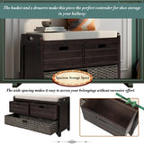 ZUN Storage Bench with Removable Basket and 2 Drawers, Fully Assembled Shoe Bench with Removable Cushion 25500376