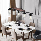 Farmhouse Industrial 5-Light Kitchen Island Pendant Light, Metal Wood Chandelier with Clear Glass W1340P206717